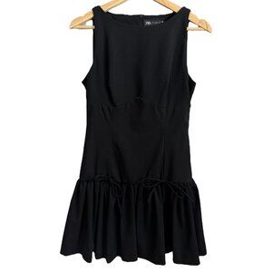 Zara Feminine Drop Waist Bows Mini Dress Minimalist Sleek Black S Old Money